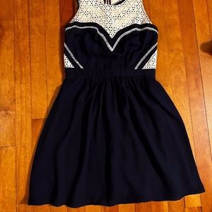 Navy Blue and White Lace Heart Dress